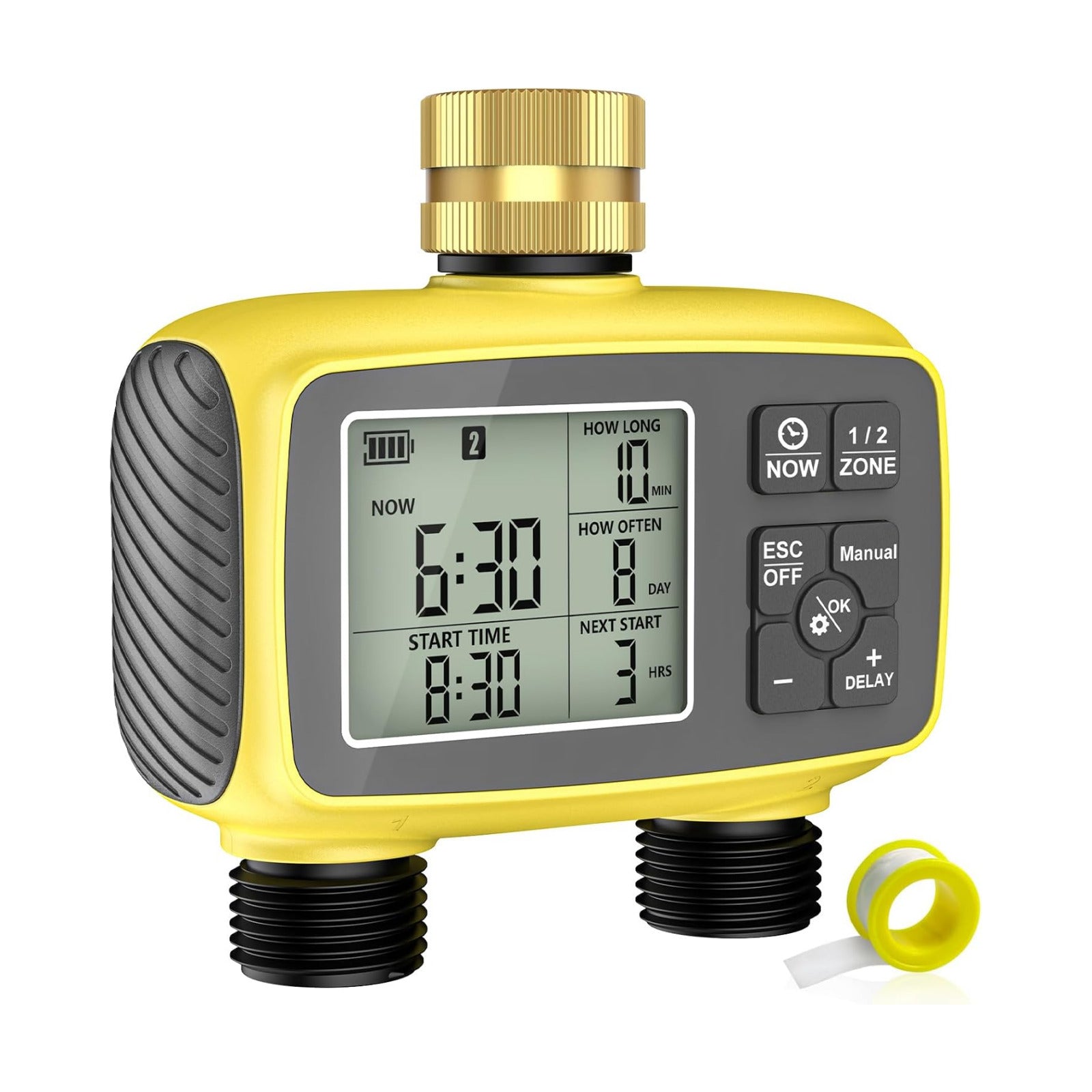 Hose Timer 2 Outlet, 2 Zone Programmable Sprinkler Timer with Rain Delay & Manual Mode, Heavy Duty Digital Timer for