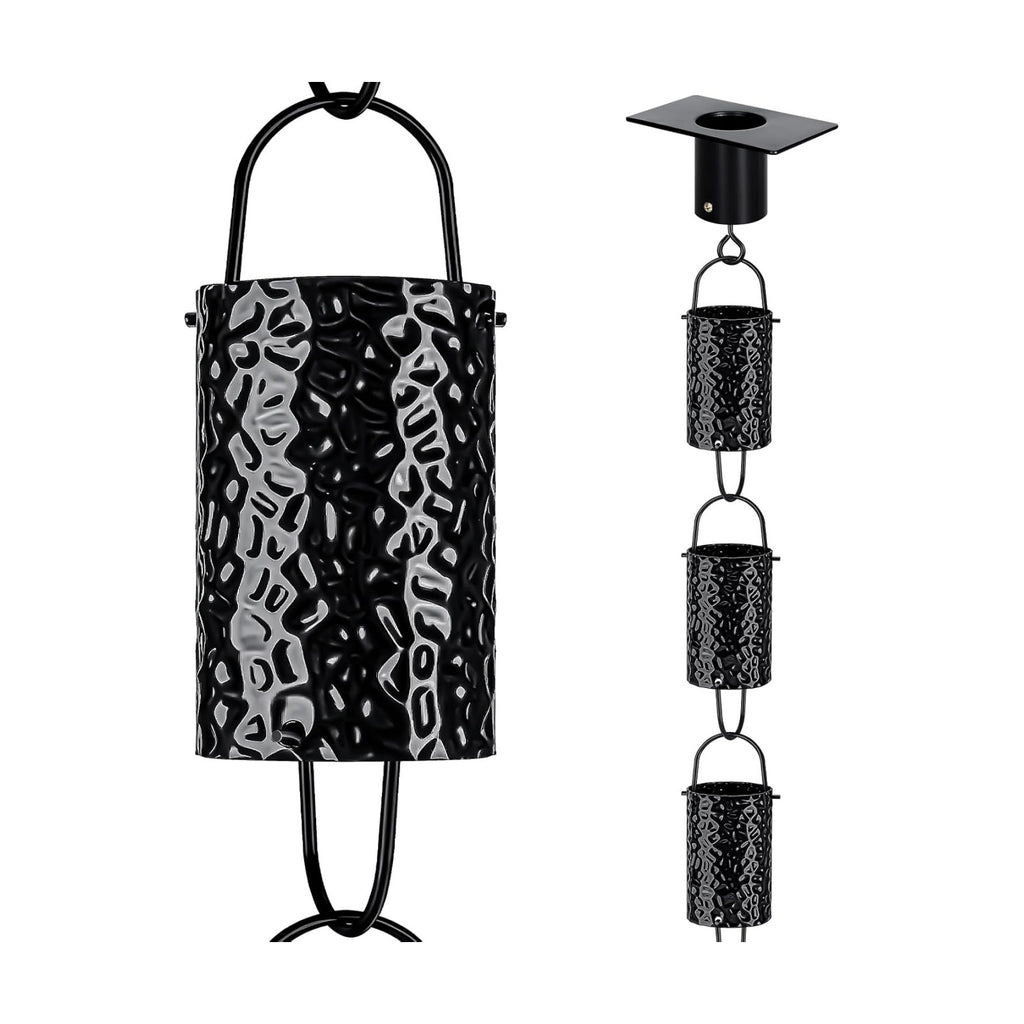 Rain Chains for Gutters Outside Black with Adapter 8.5FT 16 Cups | Round Rain Catcher Chain for Heavy Rain,Rust