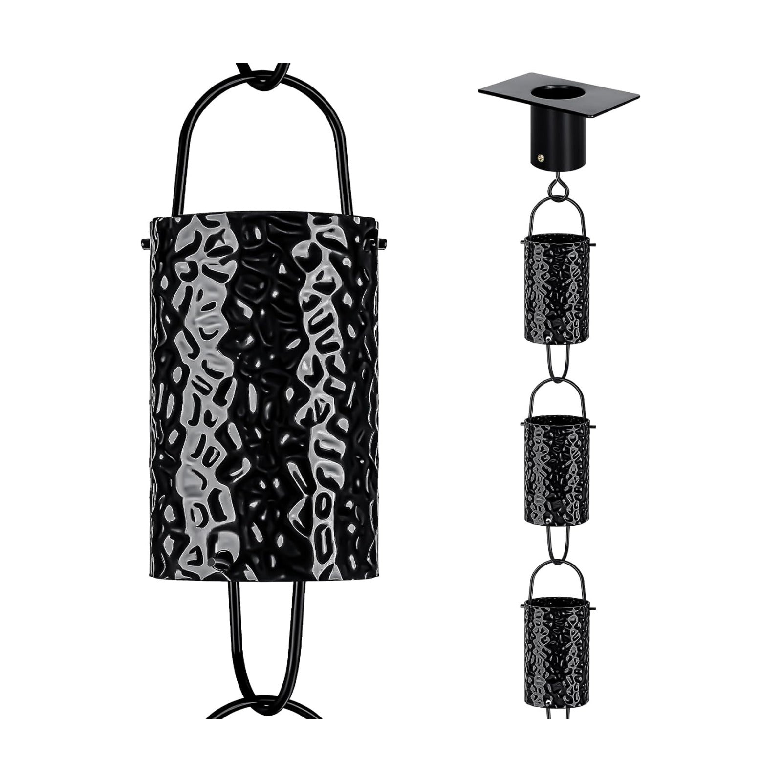 Rain Chains for Gutters Outside Black with Adapter 8.5FT 16 Cups | Round Rain Catcher Chain for Heavy Rain,Rust
