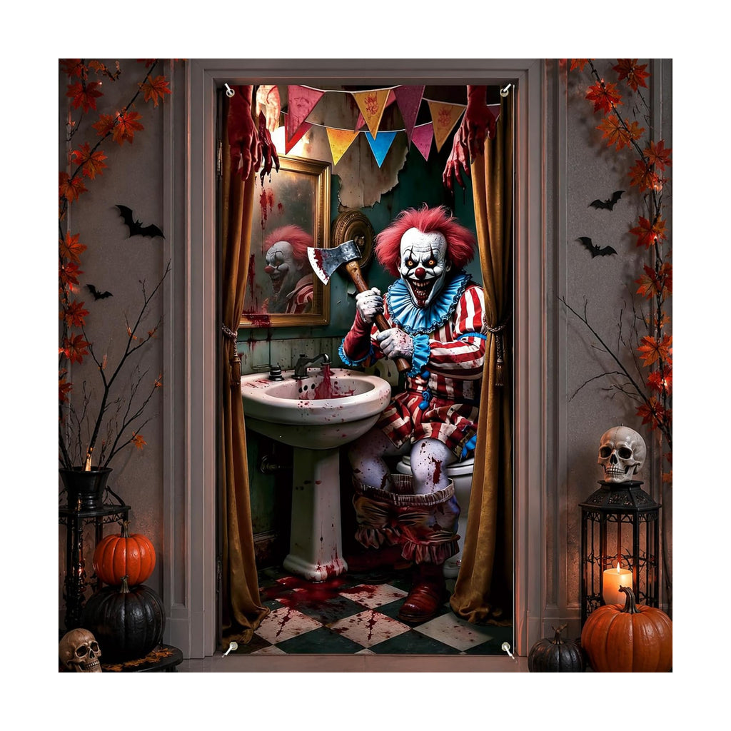Halloween Garage Door Decoration, 70.9 x 35.4 Inch Bloody Clown Cover
