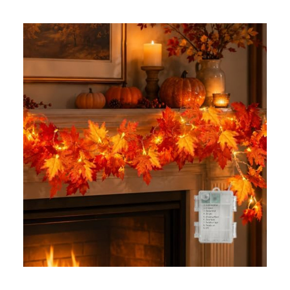 Fall Maple Leaf String Lights, 14.7 ft, 30 LED, Battery-Powered