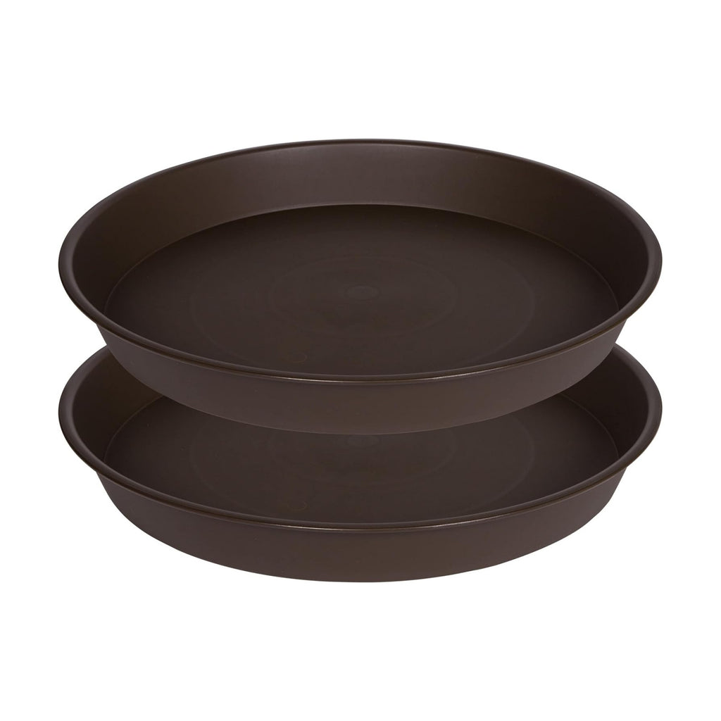 2 Pack of 18 19 inch Plant Saucer Drip Tray (16.6 inch Base), Heavy Duty Deep Plant Saucers for Pots, Plastic Flower Planter Water Trays for Indoors Outdoor (19", Dark Brown)