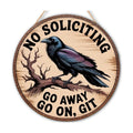 No Soliciting Wood Hanging Sign for Front Door, Crow Gifts Go On Git Door Sign