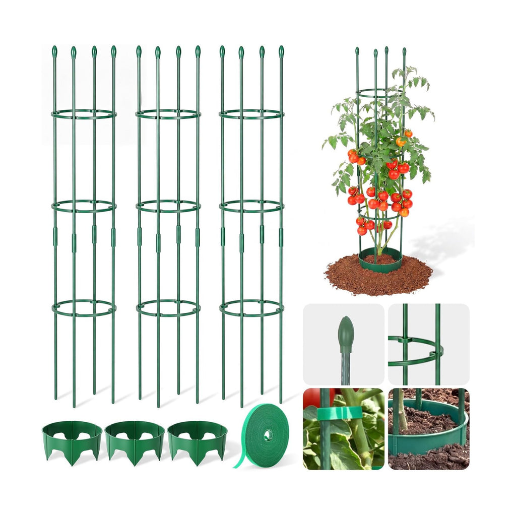 19pcs 59" Round Heavy Duty Tomato Cage Adjustable Plant Trellis | 3 Size Planting Grow Rings, Plant Binding Tape