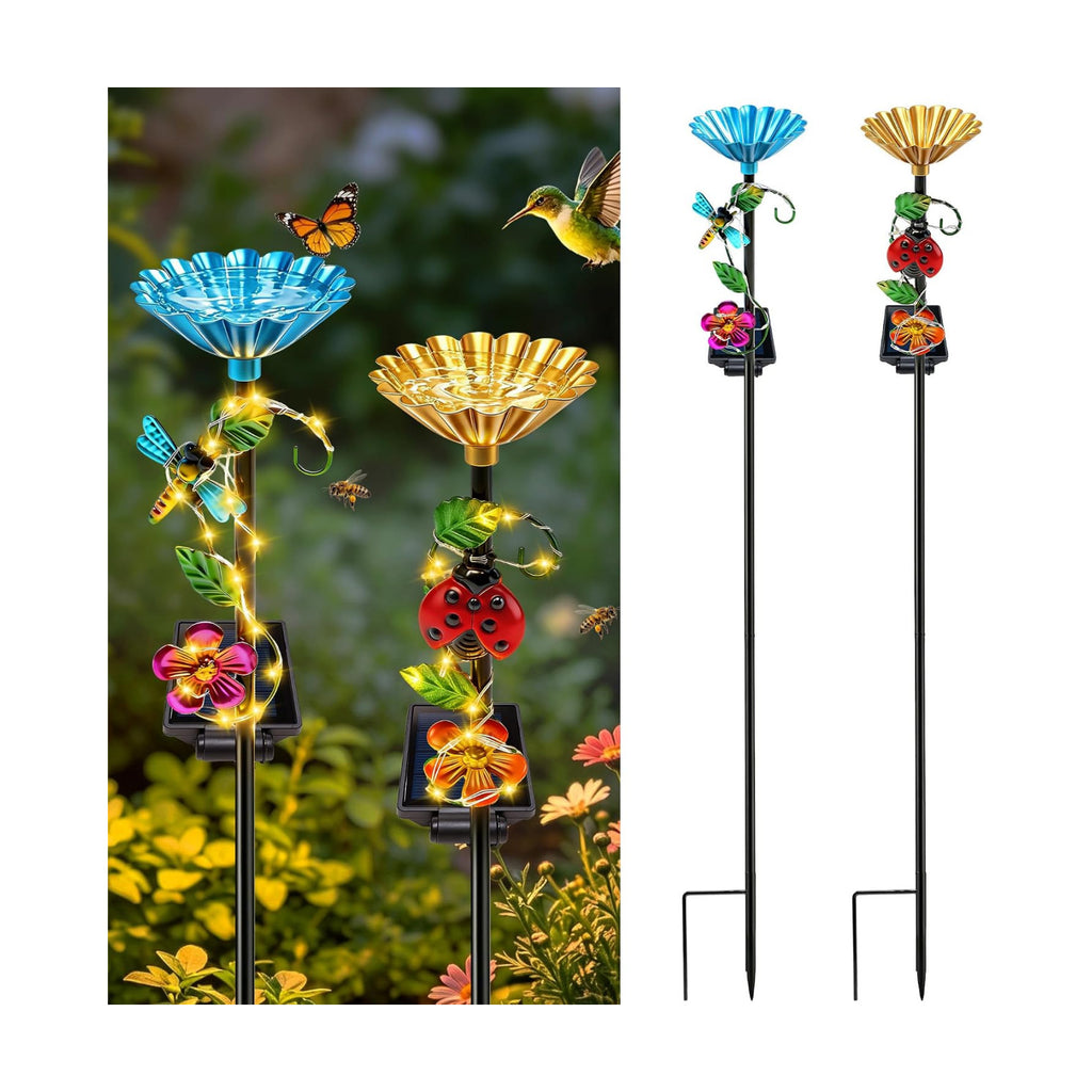VOOKRY Solar Outdoor Garden Decor Lights & bee/Bird/Butterfly Water Station