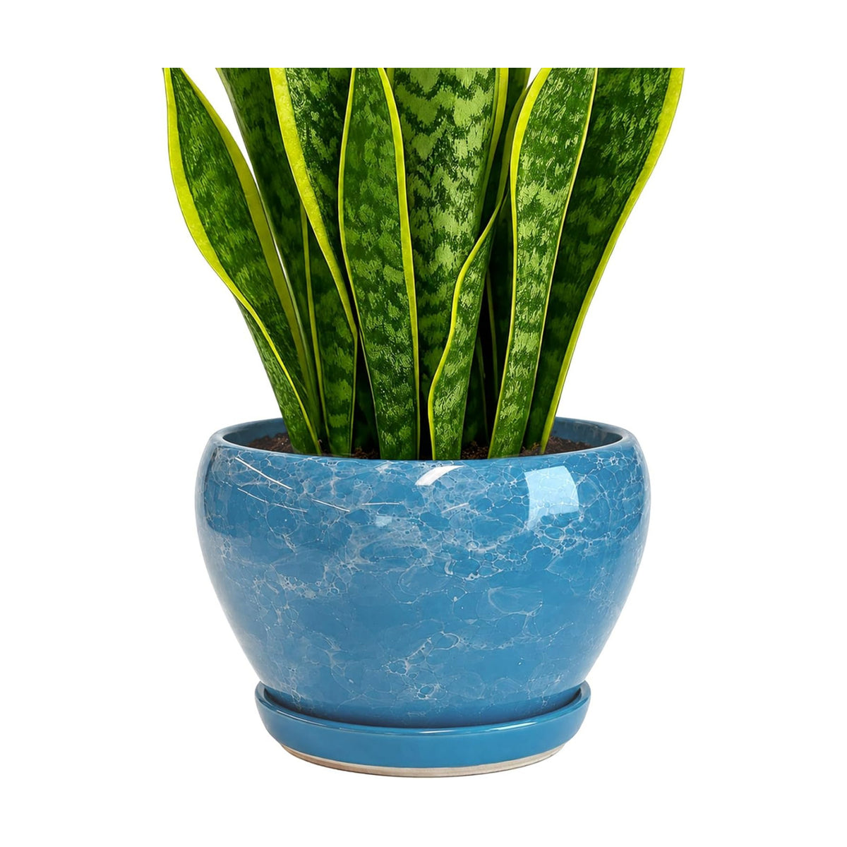 Deep Dream 8 Inch Plant Pots- Ceramic Pots for Plants with Drainage Hole and Saucer, Large Planter Pot for Indoor Plants Outdoor Decor, Gemstone Blue