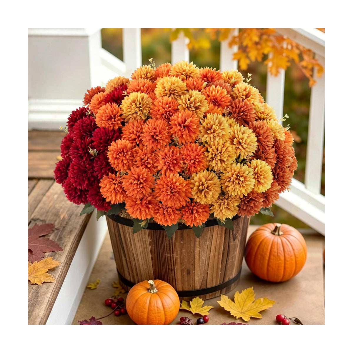 12-Pack Faux Fall Mums, 72 Blooms Artificial Flowers for Outdoor Decor