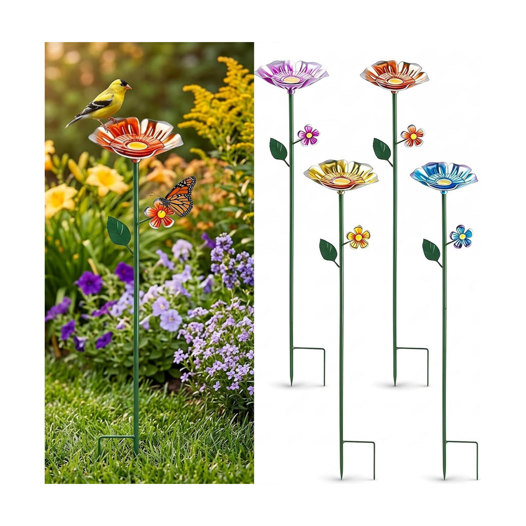 Metal 4 Pack Bee Waterer & Butterfly Bath for Outdoor Garden Flower Design | Hand-Painted Uv-Resistant Metal, Butterfly