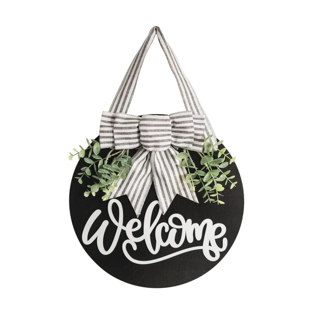 Welcome Sign for Front Door 12 in Wreath Decorations for All Seasons Black