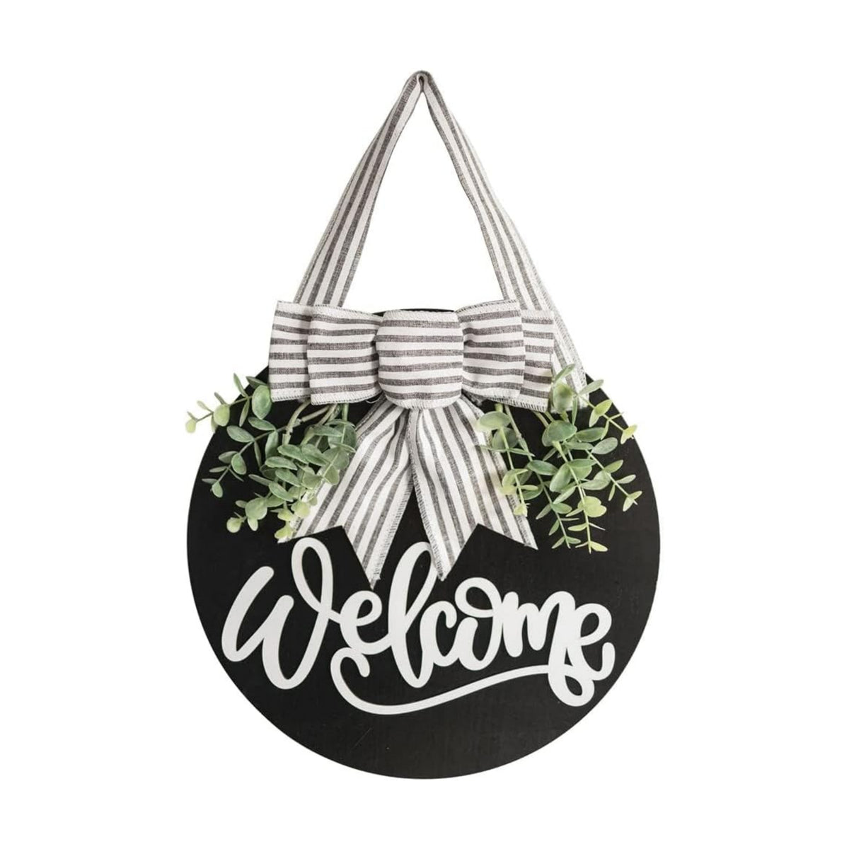 Welcome Sign for Front Door 12 in Wreath Decorations for All Seasons Black