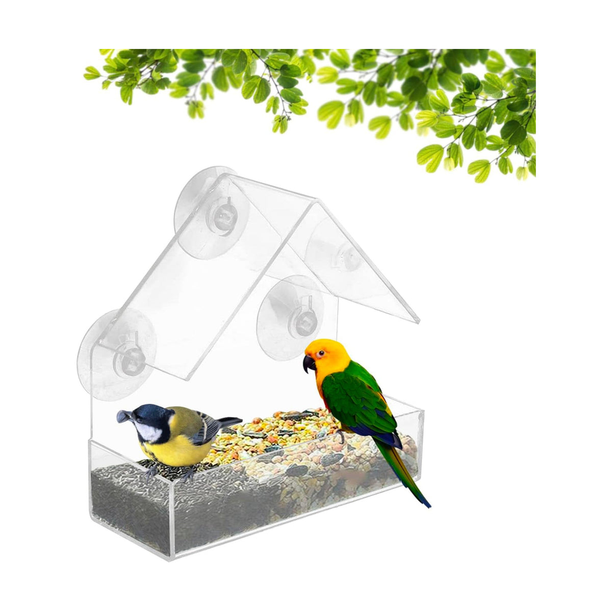 Clear Window Bird Feeder with Extra Strong Suction Cups, Durable Acrylic Birdfeeders for Viewing Wild Birds Outside, as a Bird Watching Gift, Outdoor Birdhouse Box, Garden Decor