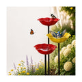Flower Stake bird bath, Bee Watering Station, Metal Red & Yellow 3 Pack | Full Bloom Flower Design,Handcrafted