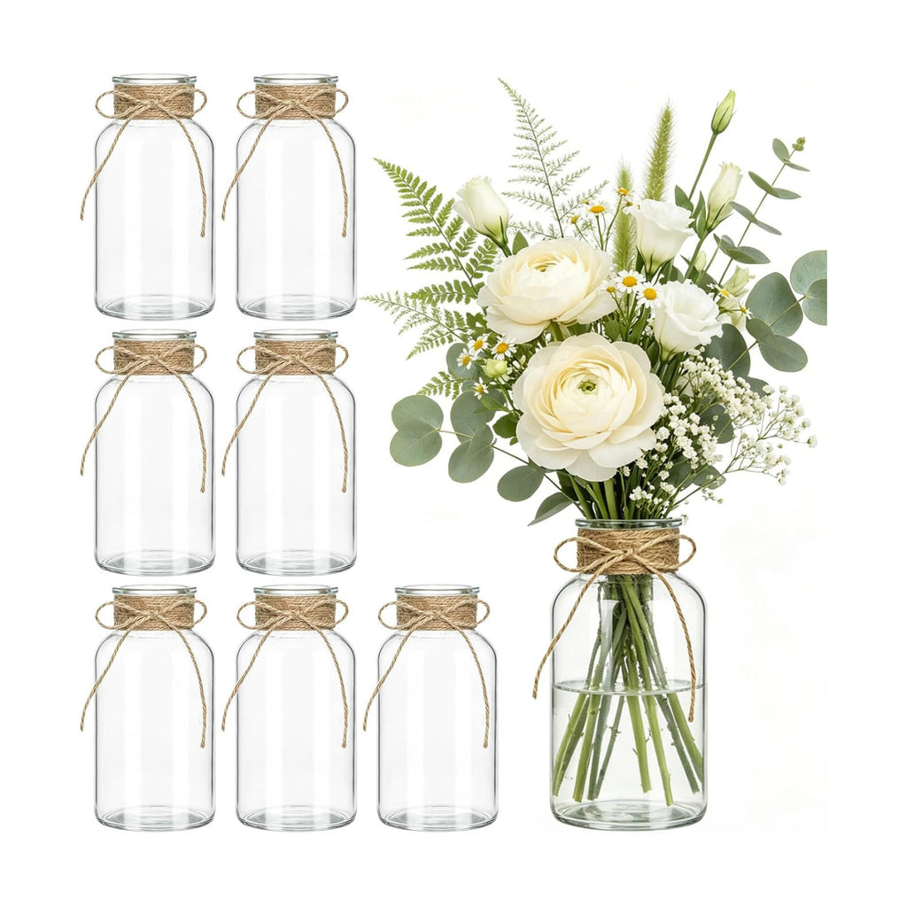 Glass Flower Vase,8 PCS Farmhouse Mason Jar for Centerpiece