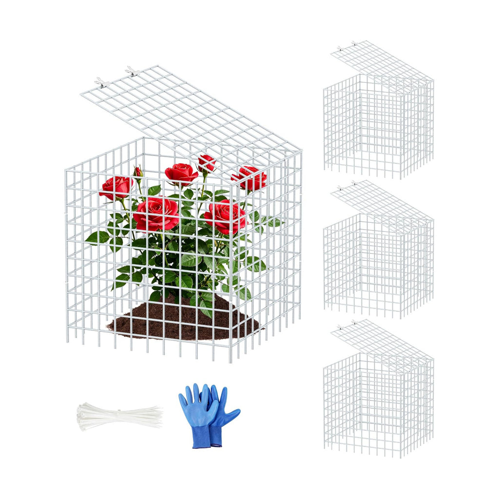 4Set 12"x12" Plant Protectors from Animals, All-Metal Plant Cage with Cover | Hot-Dip Galvanized Metal Wire, Heavy-duty