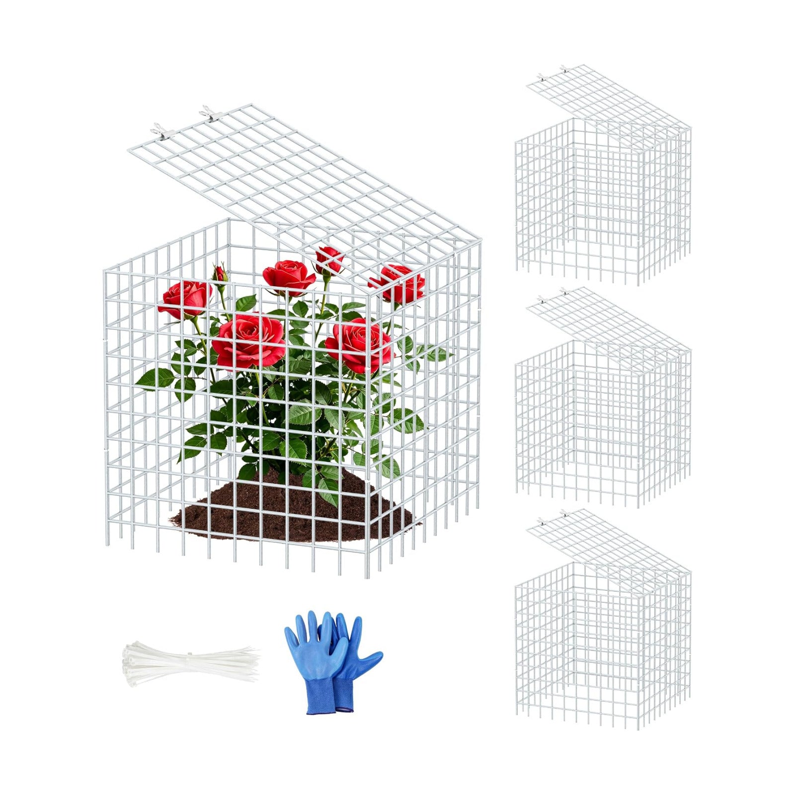 4Set 12"x12" Plant Protectors from Animals, All-Metal Plant Cage with Cover | Hot-Dip Galvanized Metal Wire, Heavy-duty