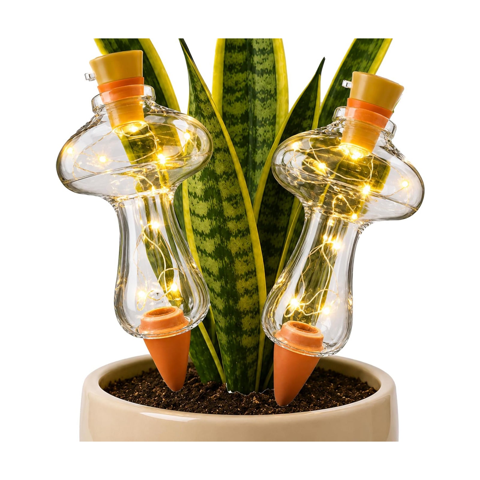 11 oz Plant Self Watering Globes Top Fill, Mushroom Plastic Self Watering Bulbs, LED Night Light Automatic Waterer with