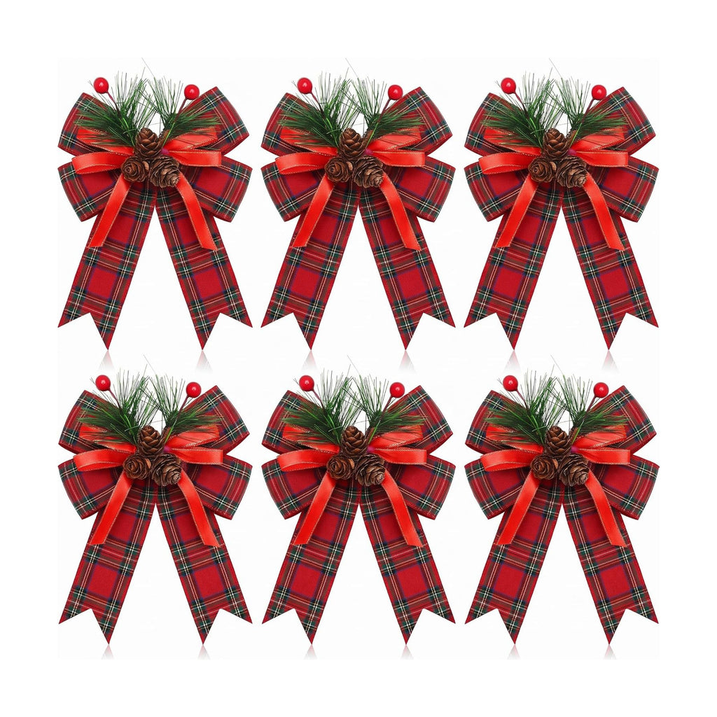 Moucuny 6 Pcs Christmas Burlap Bows Red and Green Plaid