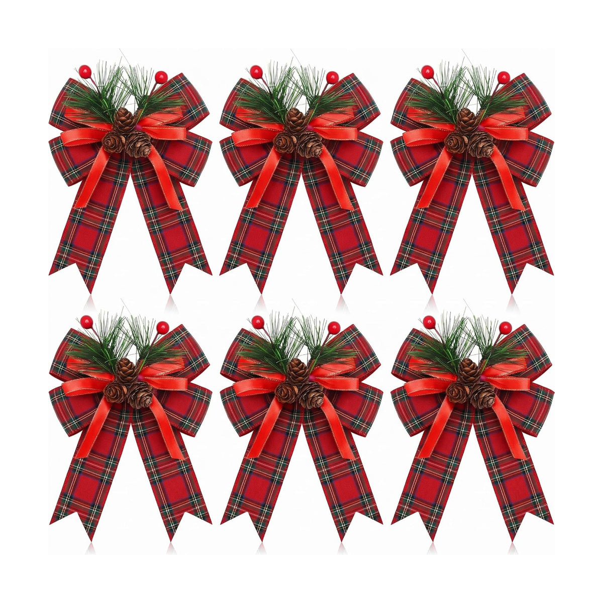 Moucuny 6 Pcs Christmas Burlap Bows Red and Green Plaid