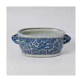 JINDEZHEN Vintage Blue and White Flower & Birds Porcelain Footbath Planter Chinoiserie Scenery Motif Ceramic Flower Pot
