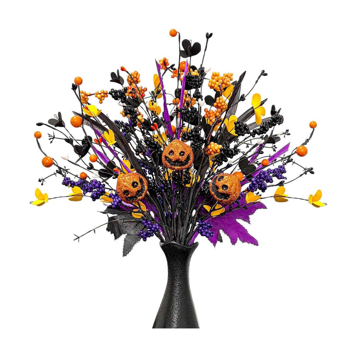 6-Pack Halloween Floral Picks 17" Jack-o'-Lanterns and 3-Color Berry