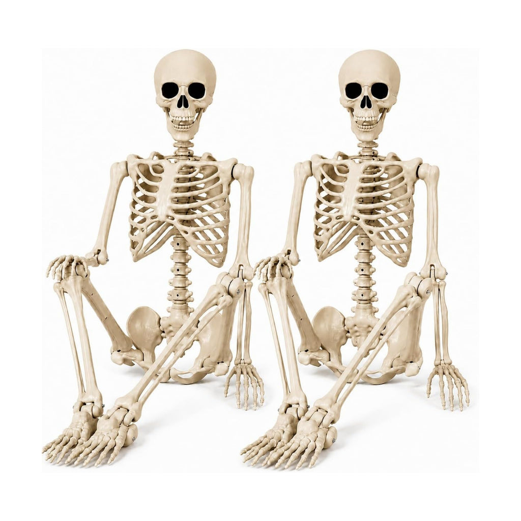 2 Pack 36" Halloween Skeleton - 3 ft Life Size Human Skeleton with Posable Joints - Spooky Scary Plastic Full Body Skeletons for Outdoor Halloween Decoration, Party Decor, Haunted House Props