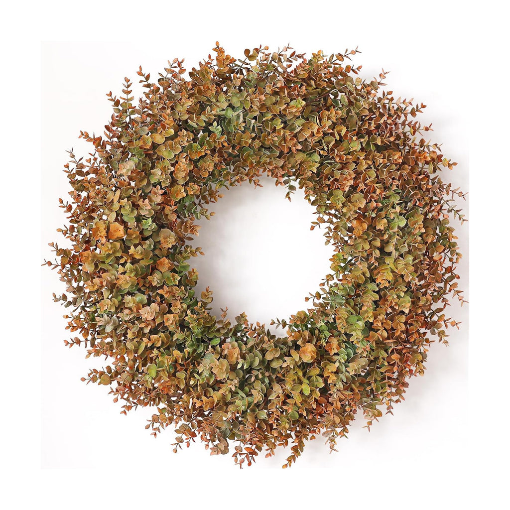 32" Large Fake Eucalyptus Fall Wreath for Front Door Decor(Orange-Green)