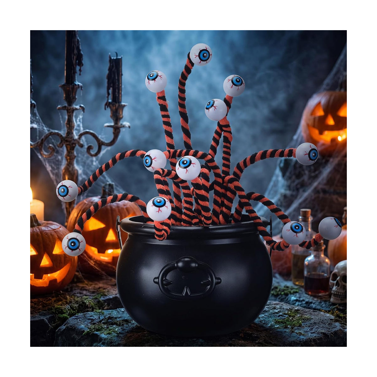 Wavwavw 12 Pcs Halloween Eyeball Picks 10 Inch Floral Pick,Black and Orange