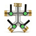 4 Way Hose Splitter, Heavy Duty Brass Garden Hose Connector, 3/4" GHT Water Spigot Splitter with 4 Shutoff Valves, High