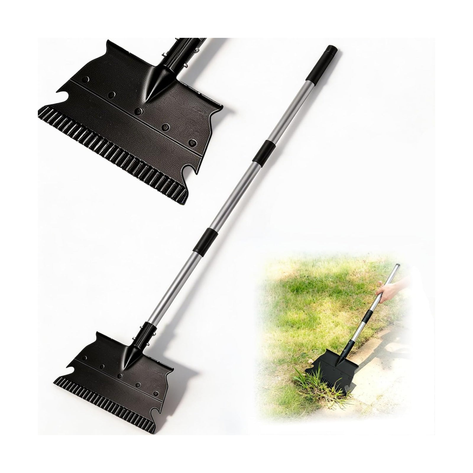 Garden Flat Shovel, 50" Weed Removal Tool with Detachable Pole, Manganese Steel Weeding Shovel with Reinforced Rib &