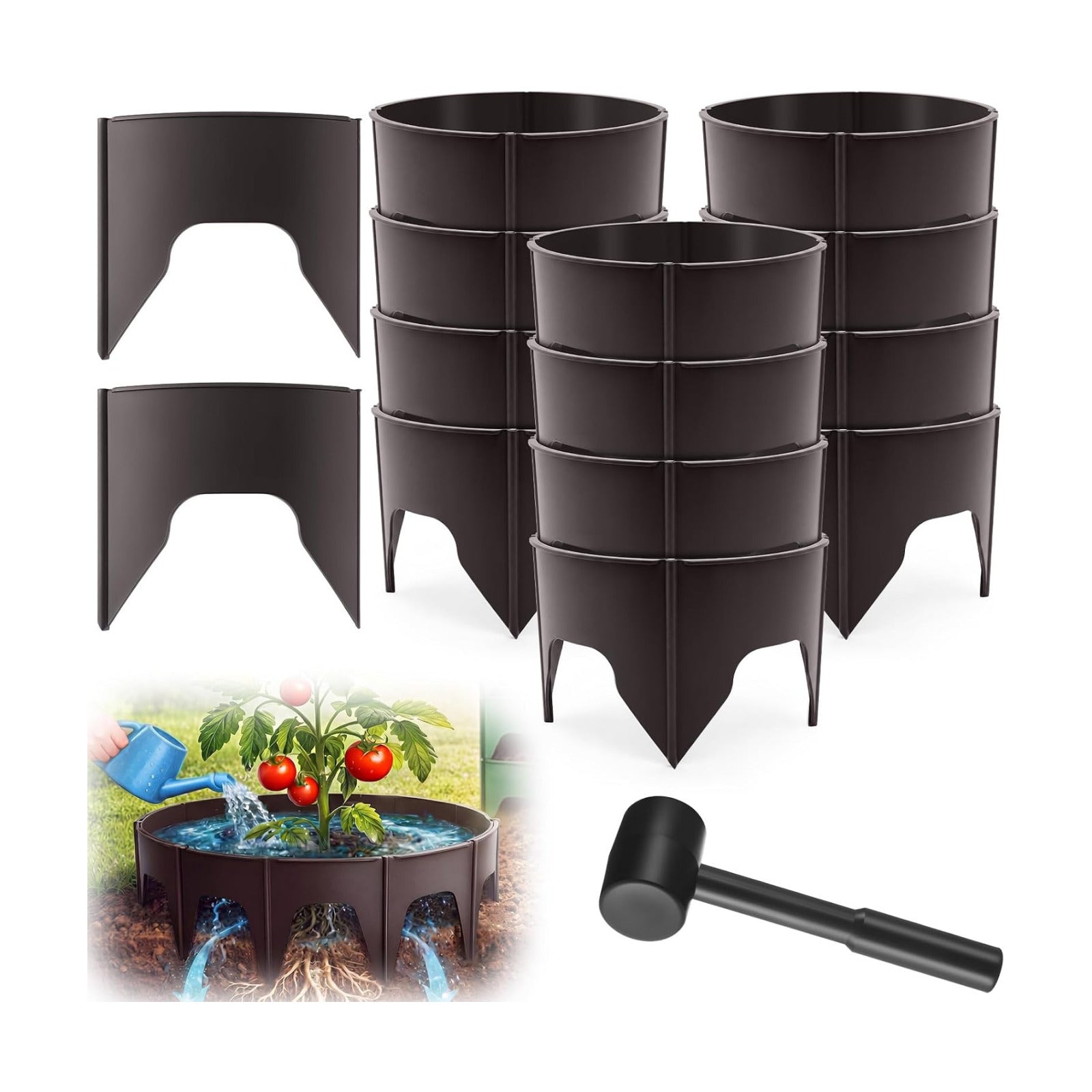 50 Pcs Planting Grow Rings, Diameter Range 8.2-15.7 Inches, Adjustable Interlocking Plant Support Rings with Mallet