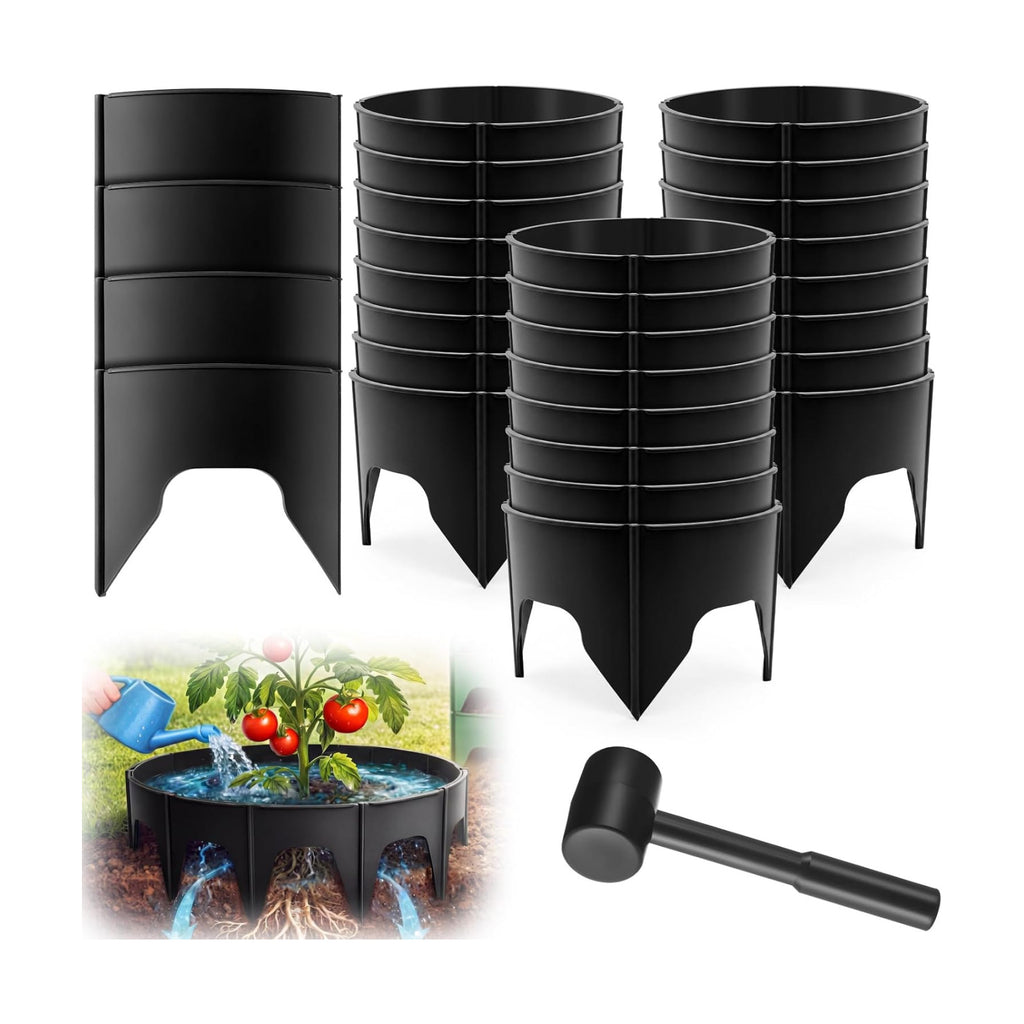 100 Pcs Planting Grow Rings, Diameter Range 8.2-15.7 Inches, Adjustable Interlocking Plant Support Rings with Mallet