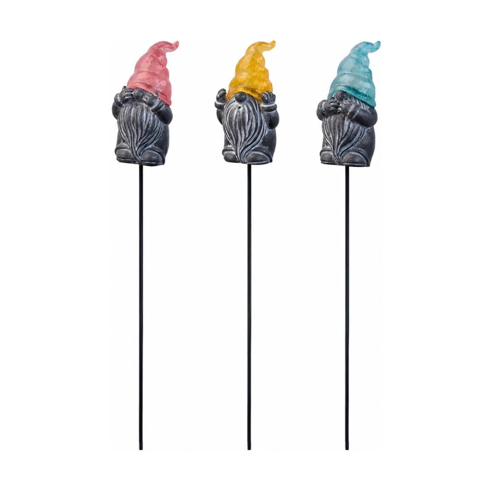 Set of 3 Gnome Garden Stakes, Cute Resin Garden Gnomes with Metal Stakes, Colorful Outdoor Yard Art Decor for Flower