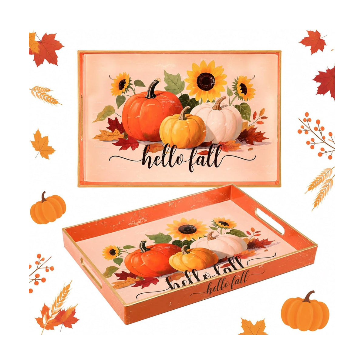 Fall Serving Tray with Handles, Acrylic Rectangular Party Platter