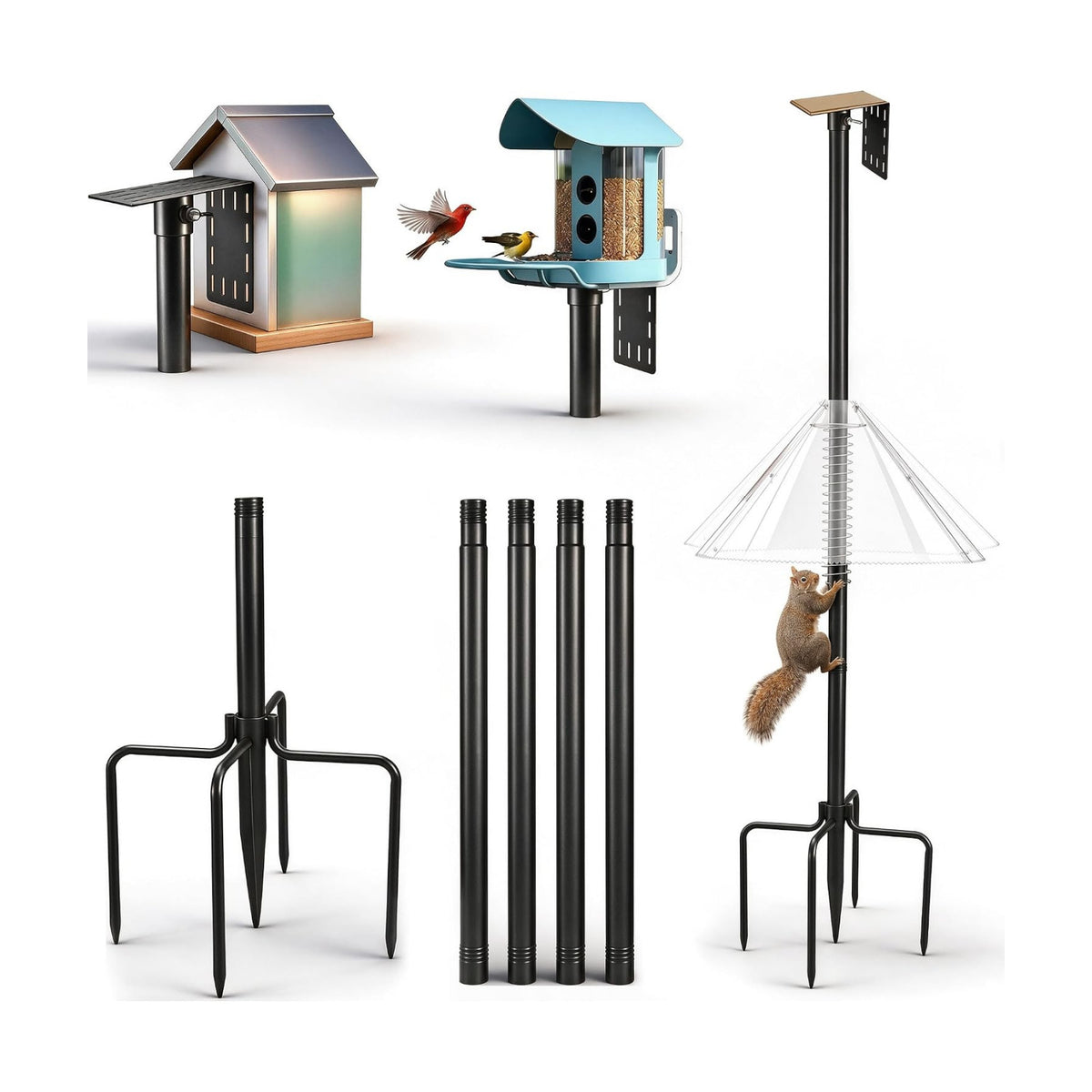 79" Heavy-Duty Bird Feeder Pole with Squirrel Baffle for Outdoors, Adjustable Bird Feeding Station Holds Multiple Feeders, Rust-Resistant Steel Pole with Bird House Pole Mount Kit