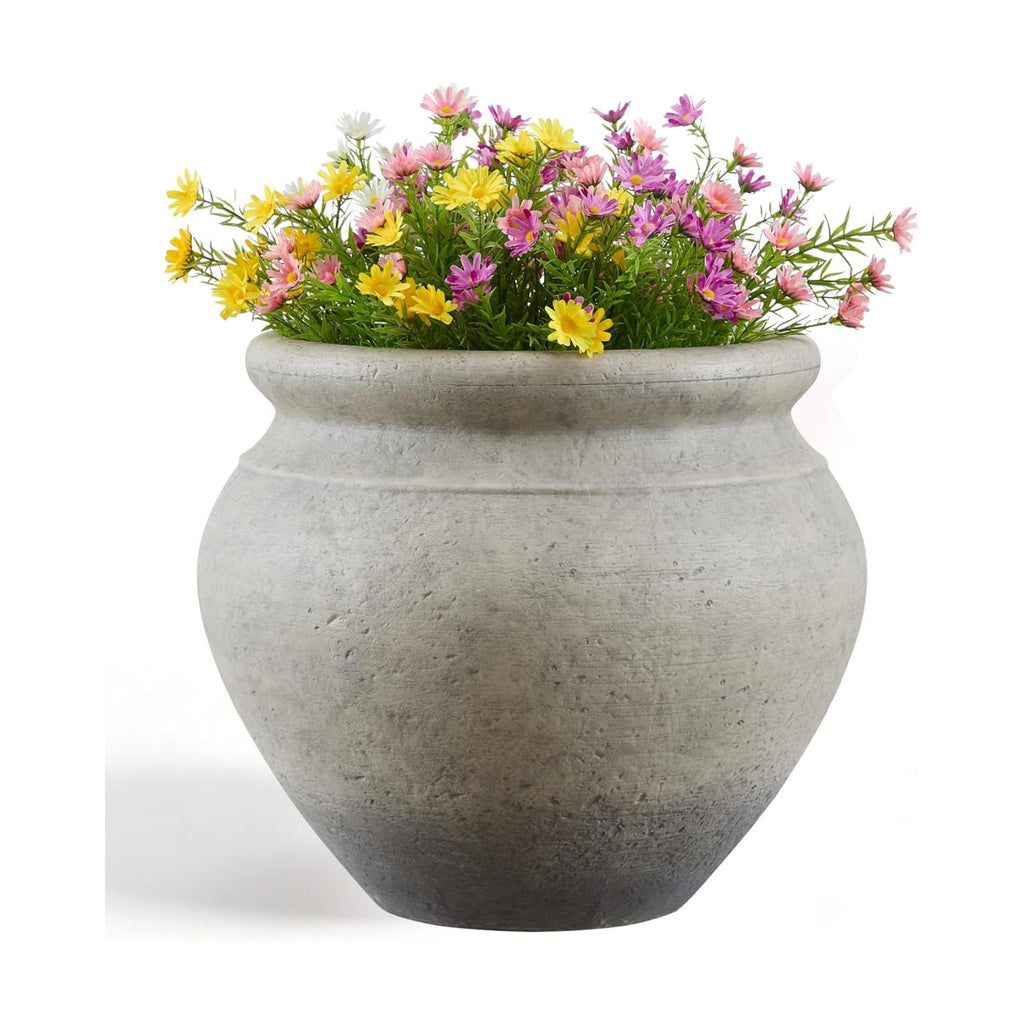 16 Inch Tall Round Planter Pot, 18.5" Dia Lightweight Plastic Planter | Removable Insert, Drainage Hole & Plug