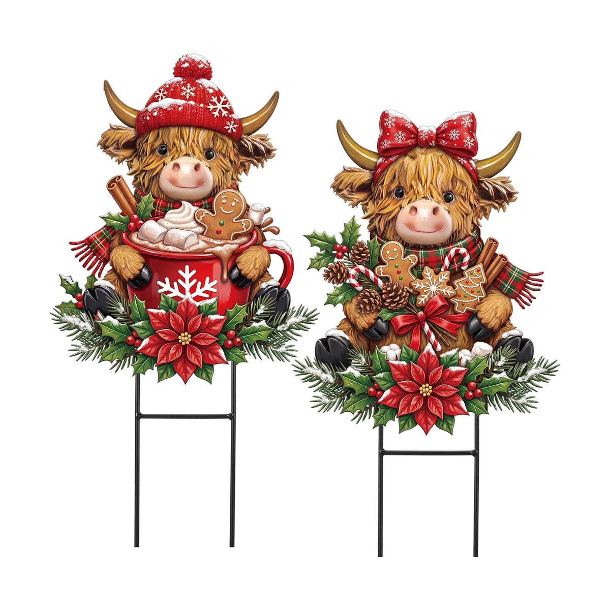 Amyhill Christmas Highland Cow Outdoor Yard Decoration Hot Cocoa Signs