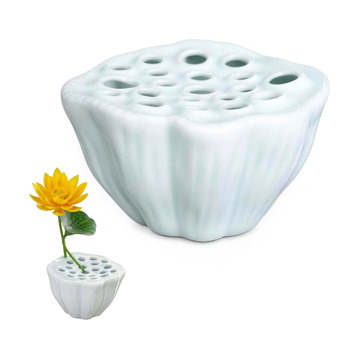 Light Cyan Ceramic Lotus Ikebana Vase 5.5 by 3 Inch