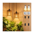2 Pack Hanging Grow Lights for Indoor Plants Boho Rattan Plant Light | 15FT Power Cord with Timer, 15W Full Spectrum