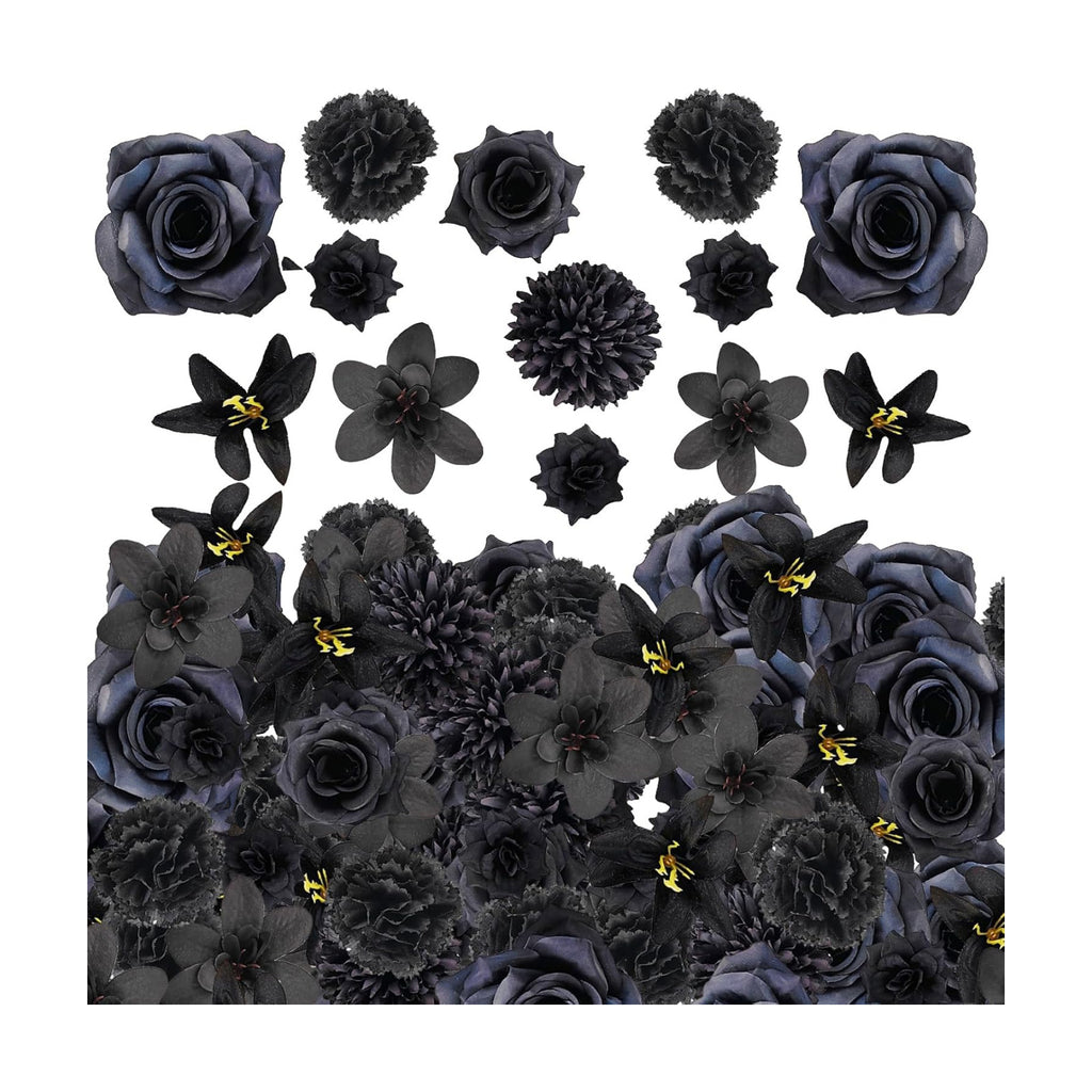 YOOHUA 50PCS Fake Flower Heads, Black Silk Artificial Roses