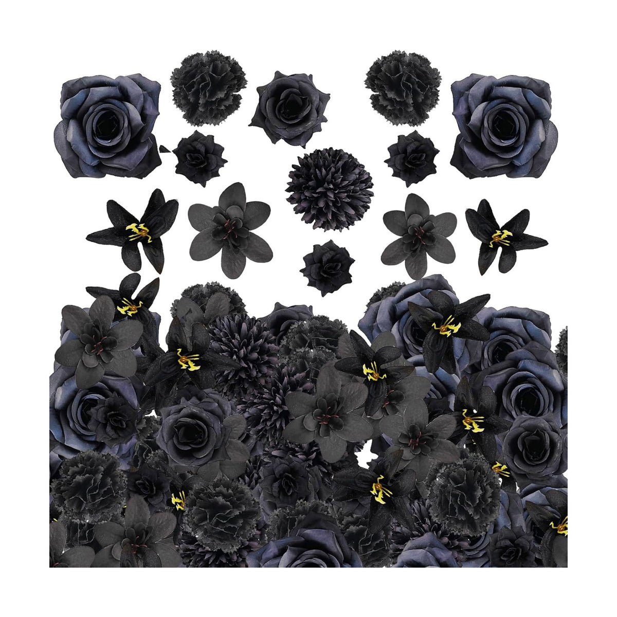 YOOHUA 50PCS Fake Flower Heads, Black Silk Artificial Roses