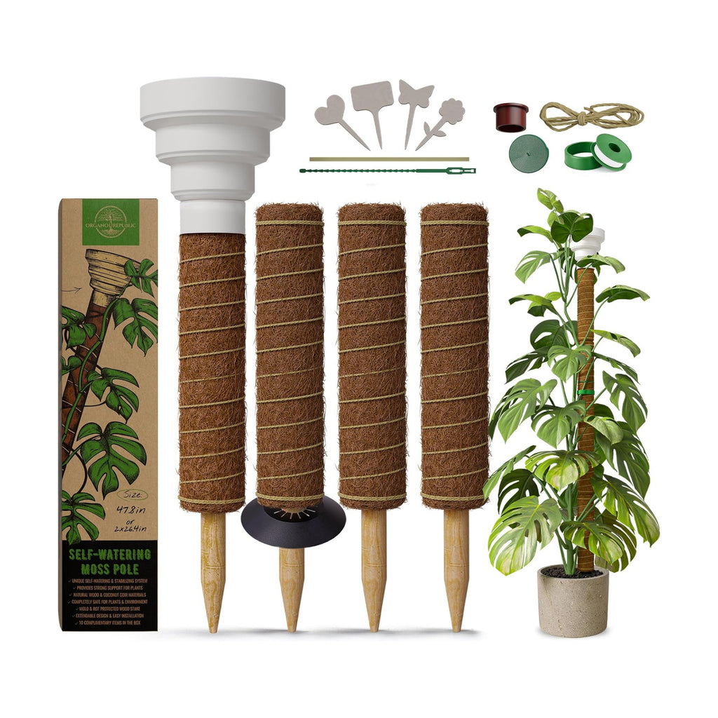 Moss Pole Monstera Plant Support Stakes - 2x26.4 or 48.7" Unique Self-Watering, Extendable Coco Coir Pole for Climbing
