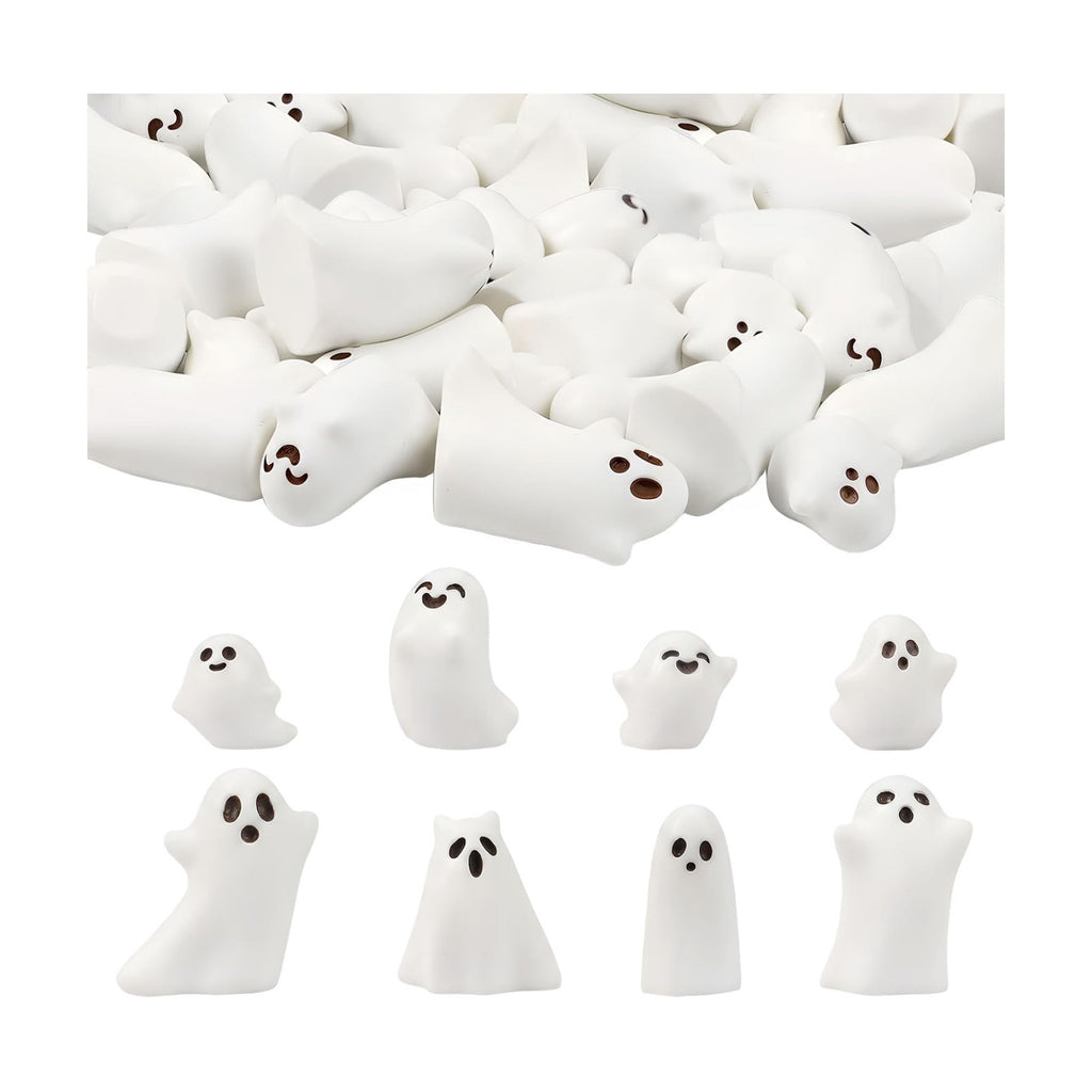 CCINEE 24 Pcs Halloween Mini Resin Ghost Figurines in 8 Styles, Matte Finish Spooky Whimsical Tabletop Decor for Halloween Party, Tiered Tray, Bowl Filler, and Seasonal Home Decoration