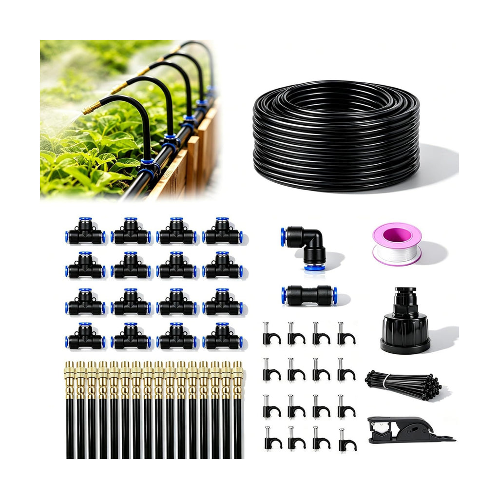 5/16" Drip Irrigation System 65 ft with 16-Pcs 360° Adjustable Copper Nozzles, Automatic Misting Watering System for