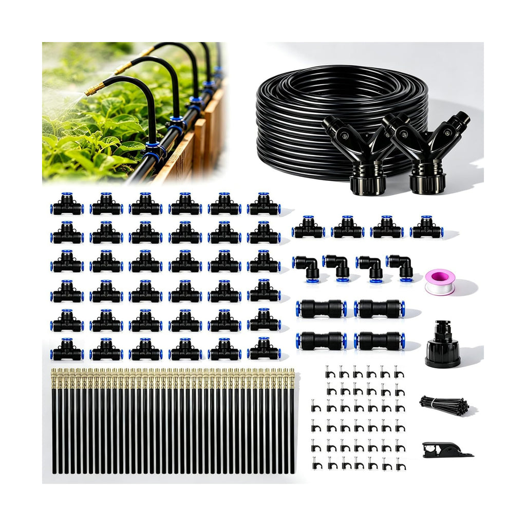 5/16" Drip Irrigation System 200 ft with 40-Pcs 360° Adjustable Copper Nozzles, Automatic Misting Watering System for