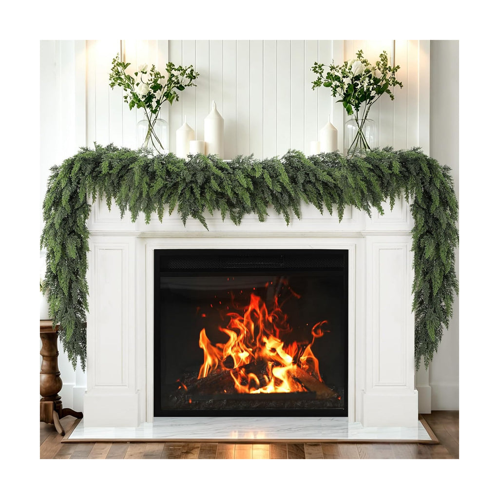 12 Ft Christmas Cedar Garland, Real Touch Soft Greenery Mantel Decor