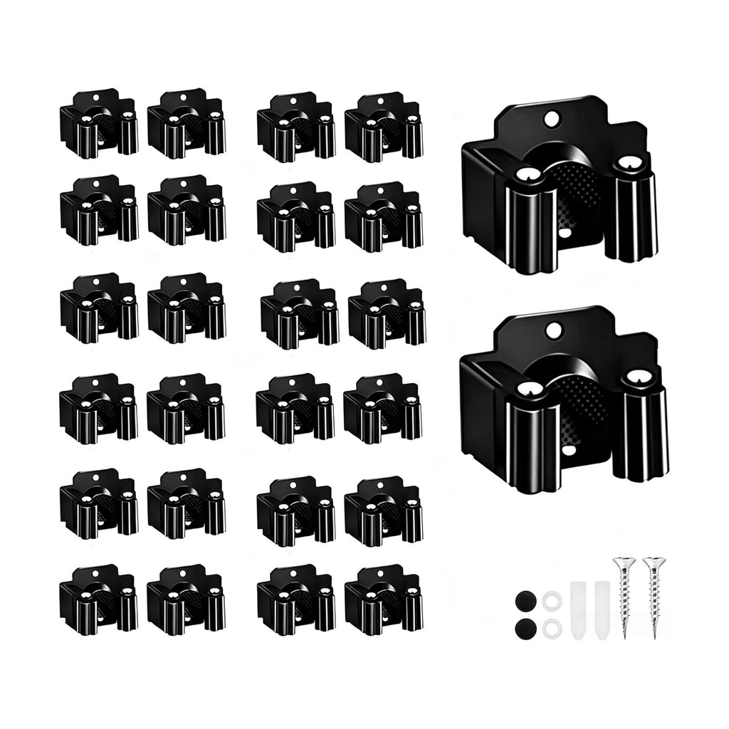 24 Pack Broom Holder Wall Mount, Tool Storage Mop Organizer, Shovel Rack Hooks For Garage Laundry Kitchen Garden Shovel