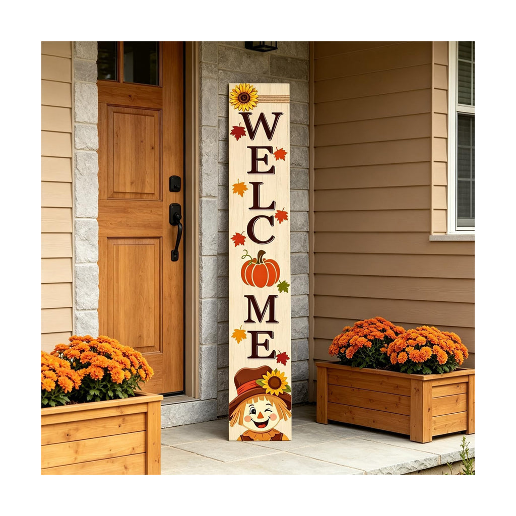 Fall Welcome Sign for Front Door, 47" Thanksgiving Scarecrow Porch Decor