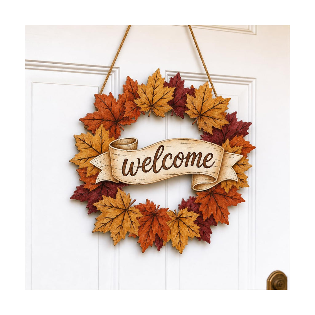 Wooden Fall Wreath Door Hanger, Tis the Season Sign for Front Door