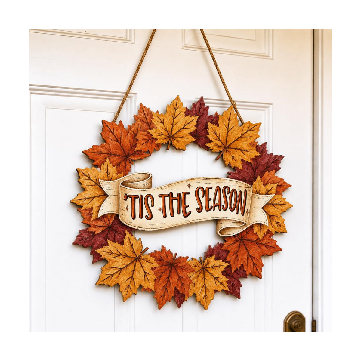 Fall Door Decor Wooden Fall Wreath, Door Hanger Sign for Front Door