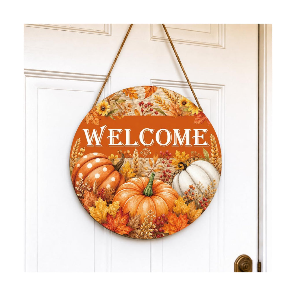 Fall Door Decor Wooden Pumpkin Welcome Sign for Front Door